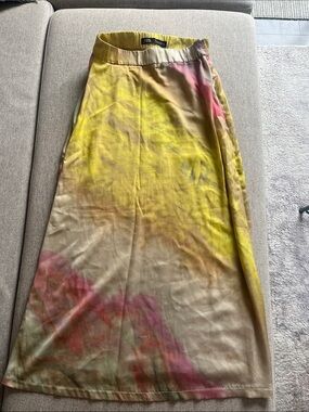 Zara Yellow and Pink Tie-Dye Maxi Skirt